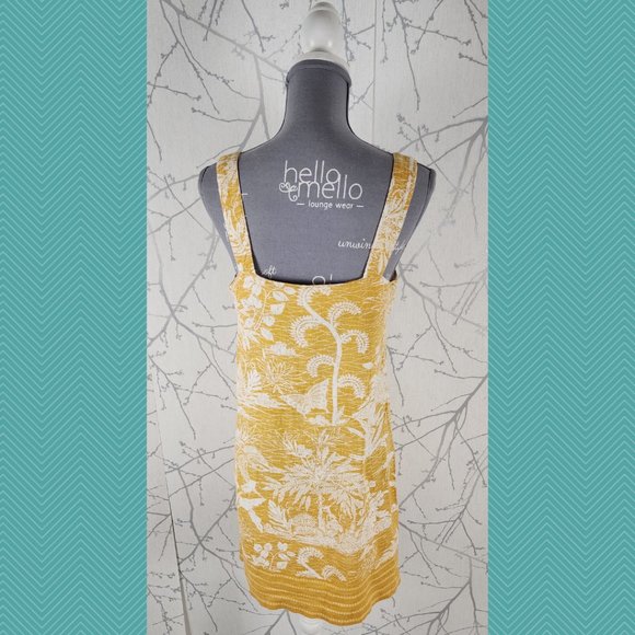 San Francisco Yellow Floral Printed Linen Blend Shift Dress - Picture 3 of 4